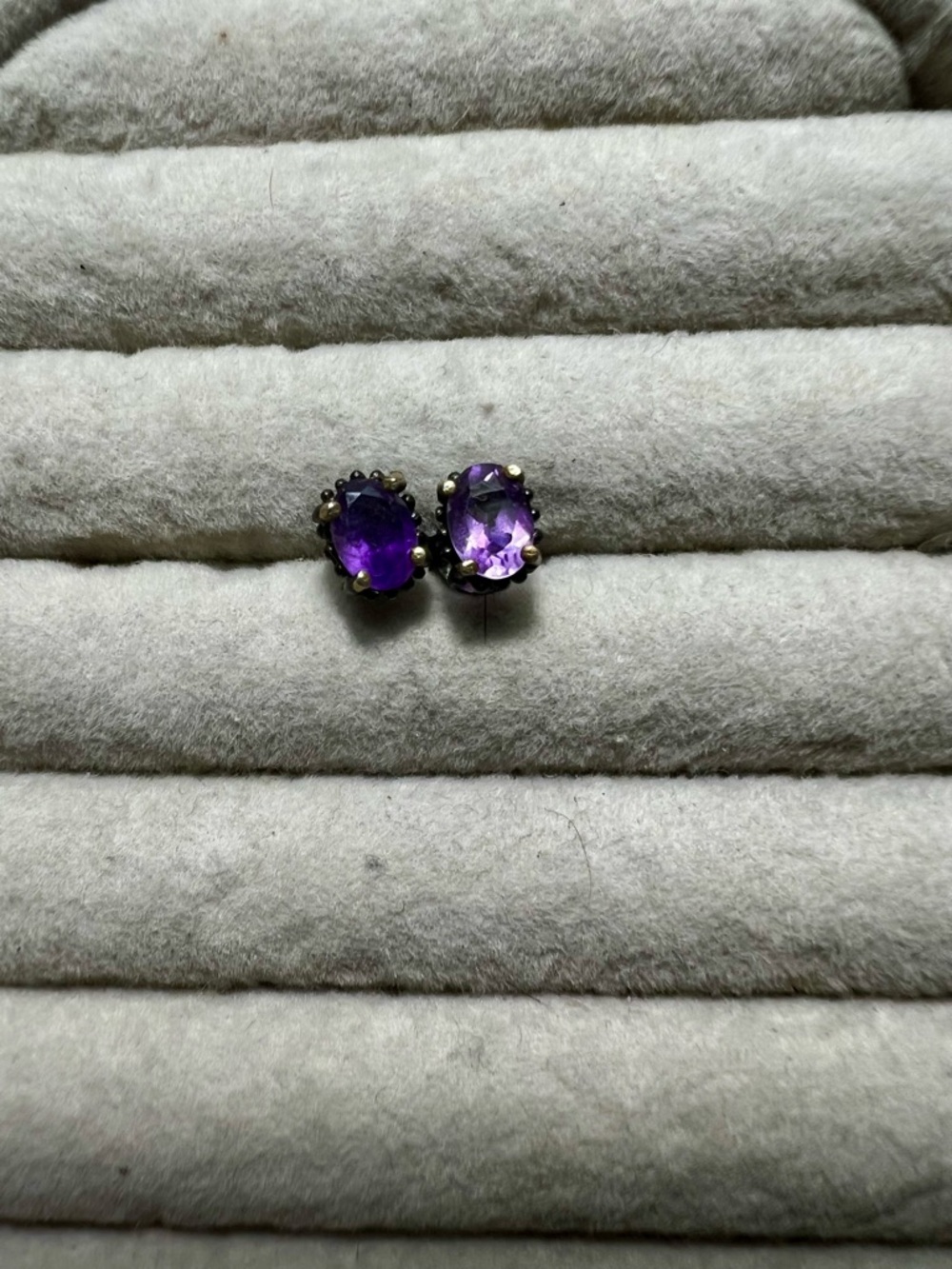 Amethyst Purple Oval Stud Earrings - Classic Prong Set